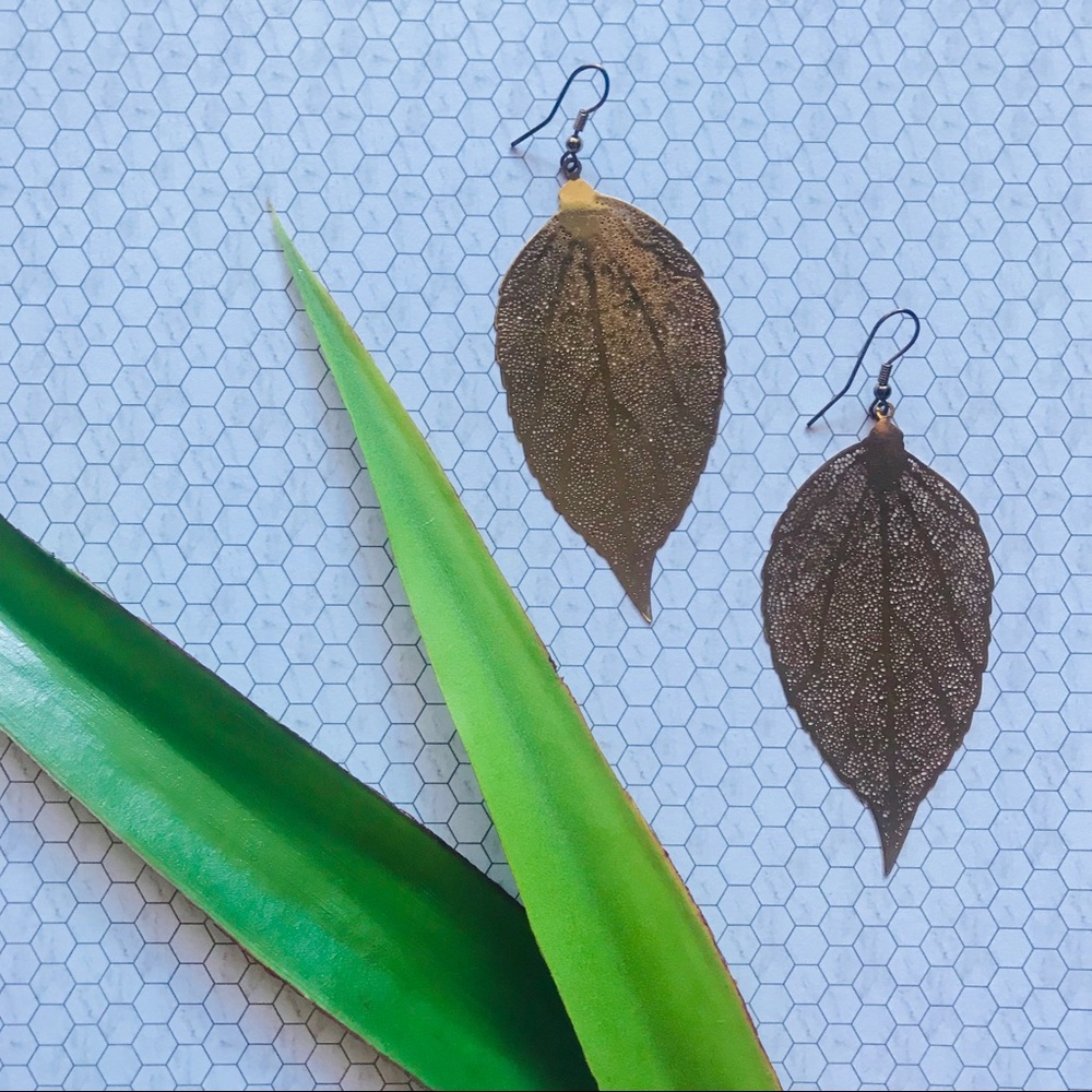 Gold Leaf Statement Earrings - Picture 4 of 4